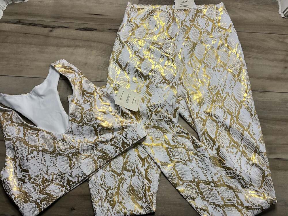 Fabletics Copper Foil Snake High-Waisted Leggings and Bra Set Size M/8